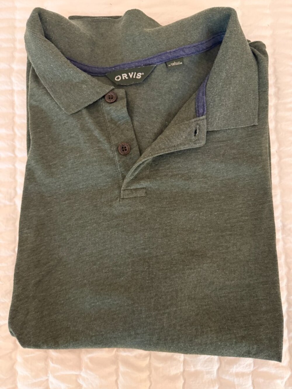 Orvis Men’s Large Olive Green Long Sleeve Polo Shirt Classic Casual